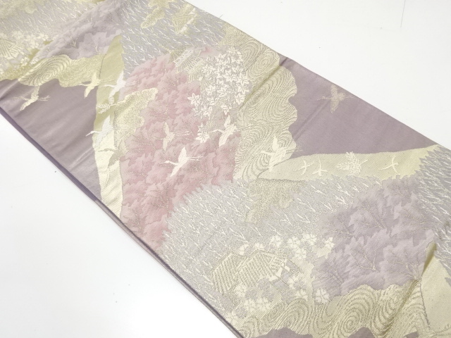 JAPANESE KIMONO / ANTIQUE FUKURO OBI / SILK / WOVEN CRANES